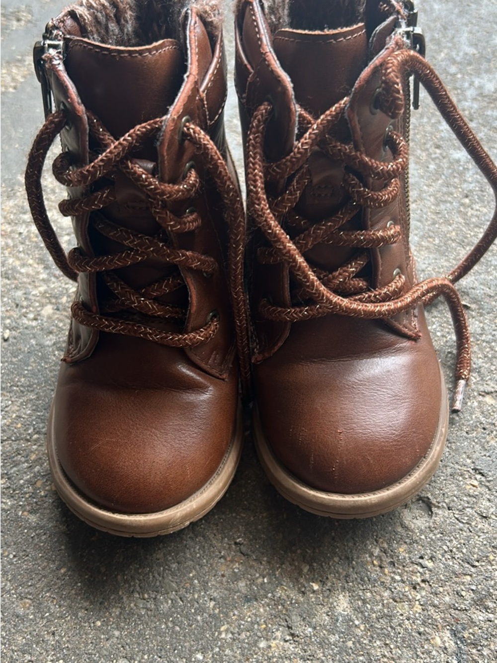 Kids Brown Lace-Up Faux Leather Boots